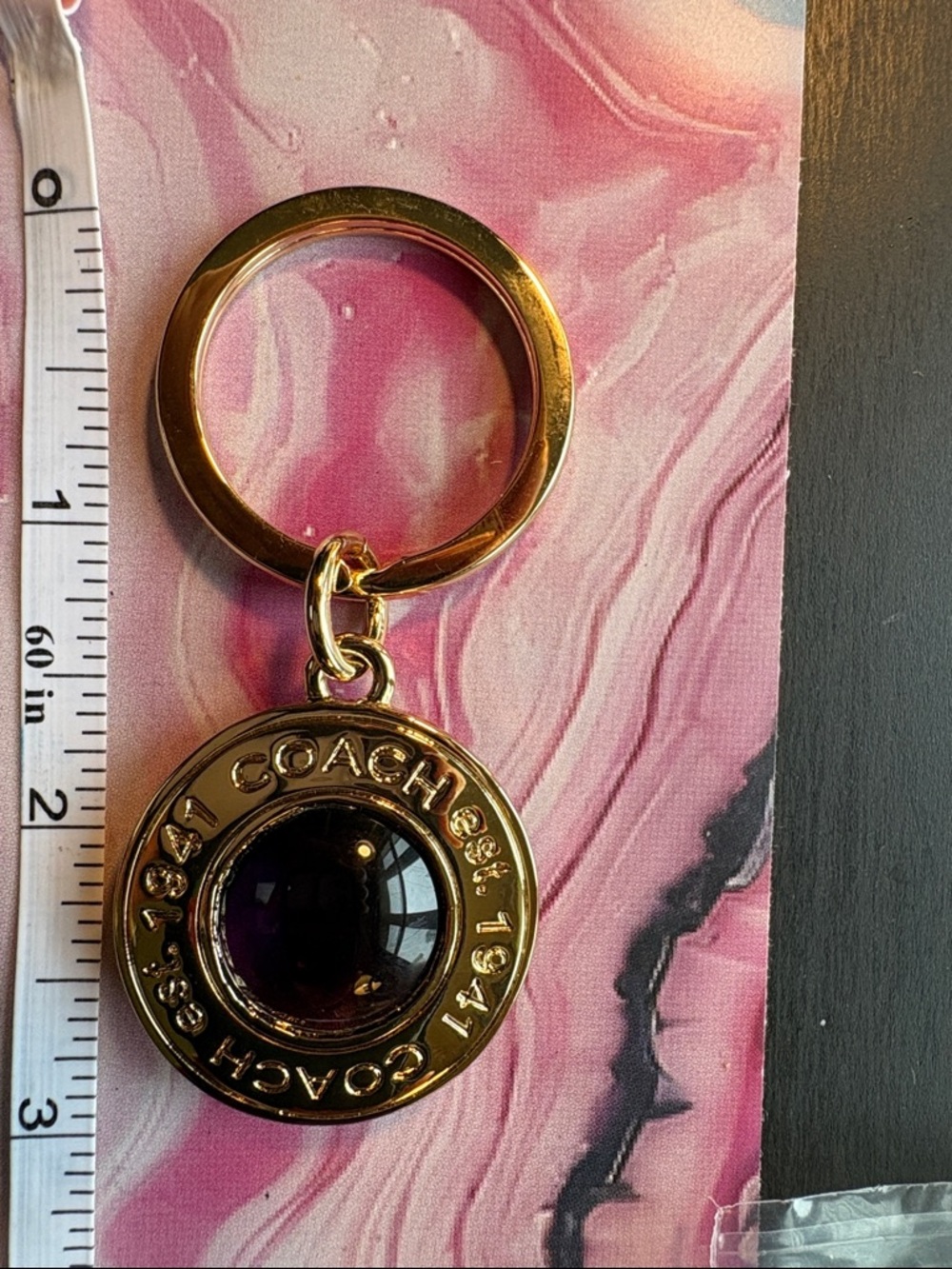Coach Gold-Tone Keyring with Purple Gem - Picture 3 of 3